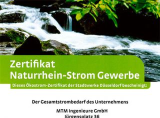 Zertifikat Naturrhein-Strom Gewerbe
